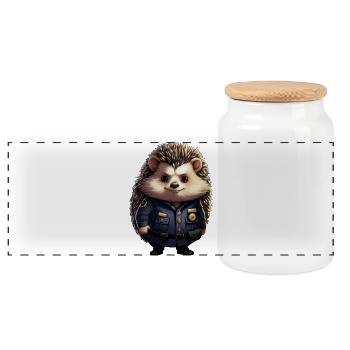Hedgehog Police - Panoramic Cookie Jar with Wooden Lid - white - Front
