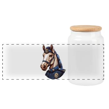 Police Horse - Panoramic Cookie Jar with Wooden Lid - white - Front