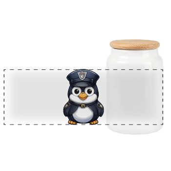 Pingouin policier - Boîte à biscuits avec couvercle en bois - blanc - Devant