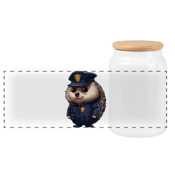Hedgehog Police - Panoramic Cookie Jar with Wooden Lid - white - Front