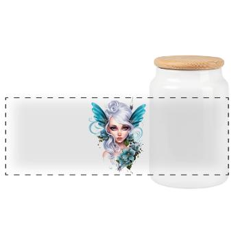 Fairy Creatures with Butterfly Ears – Fantasy - Panoramic Cookie Jar with Wooden Lid - white - Front