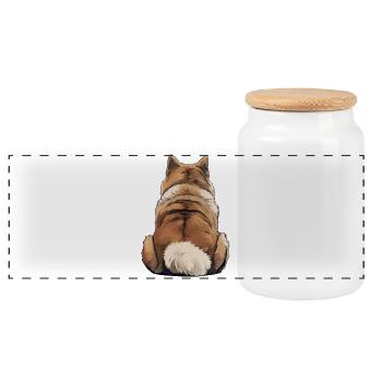 Akita - Panoramic Cookie Jar with Wooden Lid - white - Front