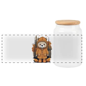 Cute Bear - Panoramic Cookie Jar with Wooden Lid - white - Front