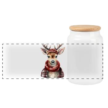 Oh deer! - Panoramic Cookie Jar with Wooden Lid - white - Front