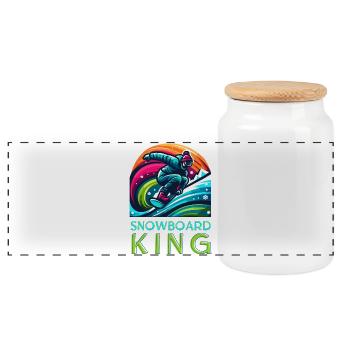 Lebendiges Snowboarden KIng Warrior Illustration - Panorama Keksdose mit Holzdeckel - Weiß - Vorne