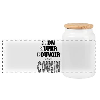 Mon Super Pouvoir Etre Cousin - Boîte à biscuits avec couvercle en bois - blanc - Devant