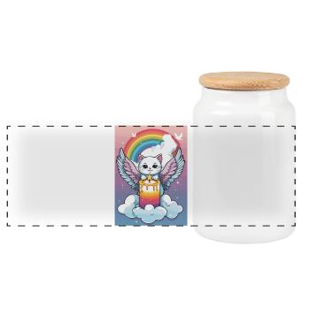 Cute Cat Angel - Panoramic Cookie Jar with Wooden Lid - white - Front