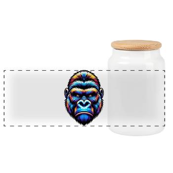 Gorilla - Panoramic Cookie Jar with Wooden Lid - white - Front