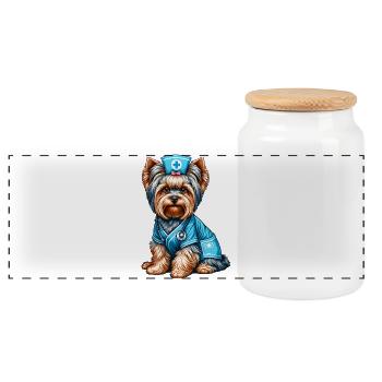 Yorkshire terrier nurse - Panoramic Cookie Jar with Wooden Lid - white - Front