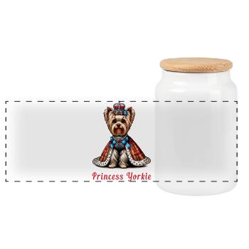 Yorkshire Terrier Princess - Panoramic Cookie Jar with Wooden Lid - white - Front