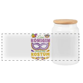 Eine Königin braucht kein Kostüm Karneval - Panorama Keksdose mit Holzdeckel - Weiß - Vorne