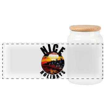 NICE - Panoramic Cookie Jar with Wooden Lid - white - Front