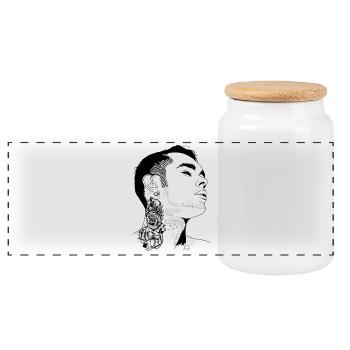 Tattoo Boy Abstract Art - Panoramic Cookie Jar with Wooden Lid - white - Front