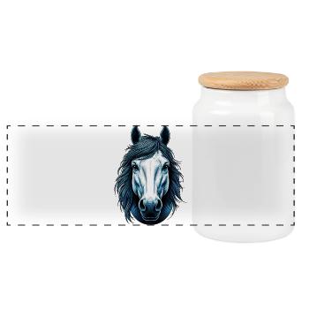 Horse - Panoramic Cookie Jar with Wooden Lid - white - Front