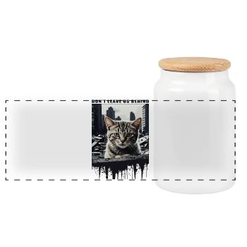 Süße Katzen, Lasst uns nicht zurück ! - Panorama Keksdose mit Holzdeckel - Weiß - Vorne
