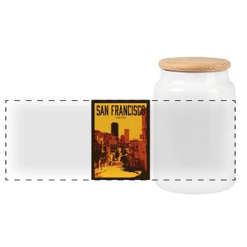 Sun-tinted San Francisco skyline - Panoramic Cookie Jar with Wooden Lid - white - Front
