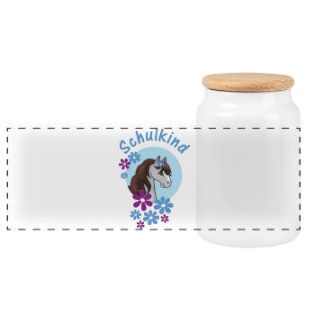 Blue School Child - Pony Floral - Personalizable - Panoramic Cookie Jar with Wooden Lid - white - Front