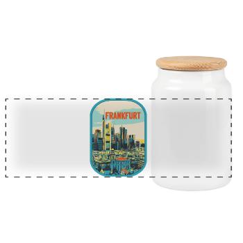 Frankfurt in Farbe: Urbane Illustration - Panorama Keksdose mit Holzdeckel - Weiß - Vorne