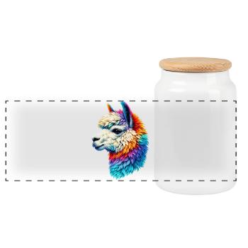 Alpaca - Panoramic Cookie Jar with Wooden Lid - white - Front