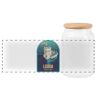 Illustration Belém Tower Lissabon, Luftaufnahme - Panorama Keksdose mit Holzdeckel - Weiß - Vorne