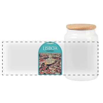 Pantheon District of Lisbon, Portugal - Panoramic Cookie Jar with Wooden Lid - white - Front