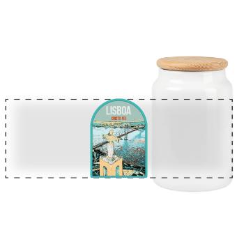 Christ the King Lisbon: View of the 25th of April Bridge over the Tagus River - Panoramic Cookie Jar with Wooden Lid - white - Front