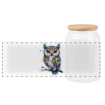 Owl - Panoramic Cookie Jar with Wooden Lid - white - Front