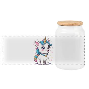 Chien Licorne mignon - Boîte à biscuits avec couvercle en bois - blanc - Devant