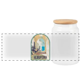 Rue pittoresque de la vieille ville d'Albufeira - Boîte à biscuits avec couvercle en bois - blanc - Devant