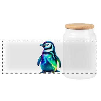 Aurora Borealis Penguin - Panoramic Cookie Jar with Wooden Lid - white - Front