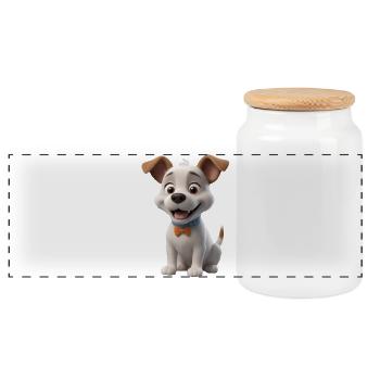Dear puppy with bow tie - Panoramic Cookie Jar with Wooden Lid - white - Front