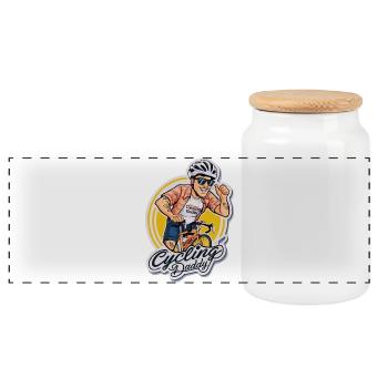 Radfahren Papa Cartoon Aufkleber - Panorama Keksdose mit Holzdeckel - Weiß - Vorne
