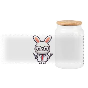 Doctor Bunny: The Carrot Caregiver - Panoramic Cookie Jar with Wooden Lid - white - Front