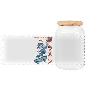 Powered by Ramen - Panoramic Cookie Jar with Wooden Lid - white - Front
