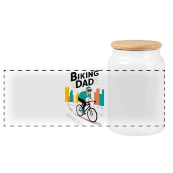 Biking Dad Illustration for Active Dads - Panoramic Cookie Jar with Wooden Lid - white - Front
