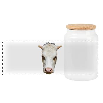 funny cow cow head gift farmer - Panoramic Cookie Jar with Wooden Lid - white - Front