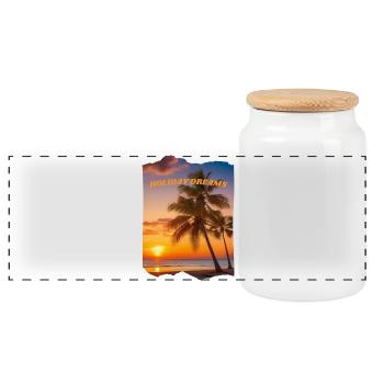Holiday Dreams - Beach with sunset - Panoramic Cookie Jar with Wooden Lid - white - Front