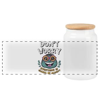 Don't worry, everything will be fine -frog- - Panoramic Cookie Jar with Wooden Lid - white - Front