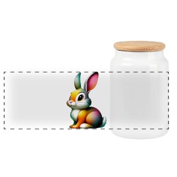 Rabbit - Panoramic Cookie Jar with Wooden Lid - white - Front