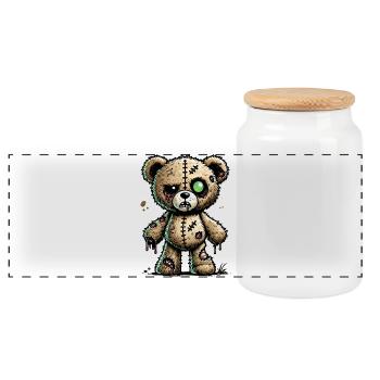 gruseliger faszinierender Zombie-Teddy - Panorama Keksdose mit Holzdeckel - Weiß - Vorne