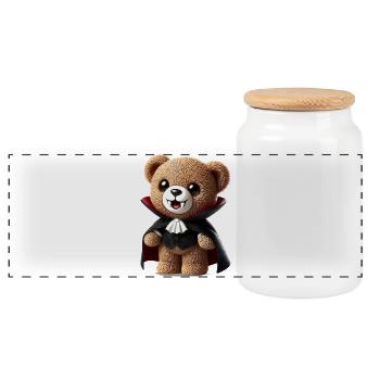 Cute Vampire Teddy Bear for Halloween Fun - Panoramic Cookie Jar with Wooden Lid - white - Front