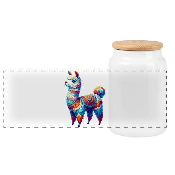 Alpaca - Panoramic Cookie Jar with Wooden Lid - white - Front