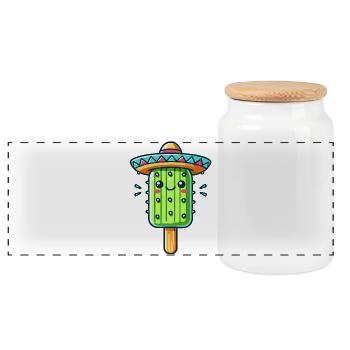 motif de glace de cactus drôle avec sombrero coloré - Boîte à biscuits avec couvercle en bois - blanc - Devant
