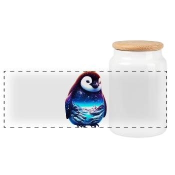 Pinguin - Panorama Keksdose mit Holzdeckel - Weiß - Vorne