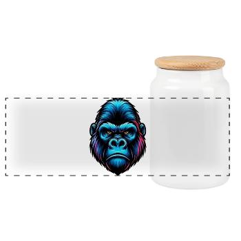 Gorilla - Panoramic Cookie Jar with Wooden Lid - white - Front