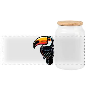 Toucan - Panoramic Cookie Jar with Wooden Lid - white - Front