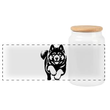 American Akita - Panoramic Cookie Jar with Wooden Lid - white - Front