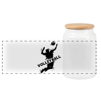 Volleyball explosion spieler beachvolleyball Logo - Panorama Keksdose mit Holzdeckel - Weiß - Vorne