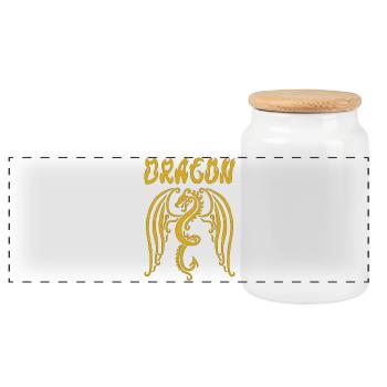 Goldener Drache - Panorama Keksdose mit Holzdeckel - Weiß - Vorne