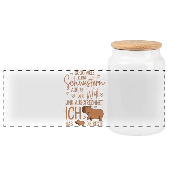 So viele Schwestern - Capybara - Kleine Schwester - Panorama Keksdose mit Holzdeckel - Weiß - Vorne